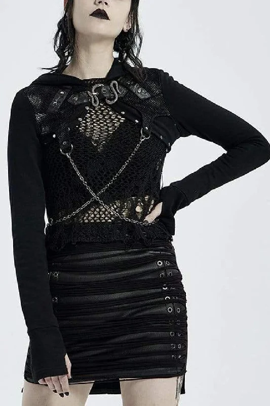 Limited Time Discount Metal Chain Decoration Stitching Hooded Womens Steampunk Coat 2 Colors