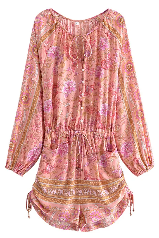 Stock Clearance 'Lorna' Floral Long Puff Sleeves Romper