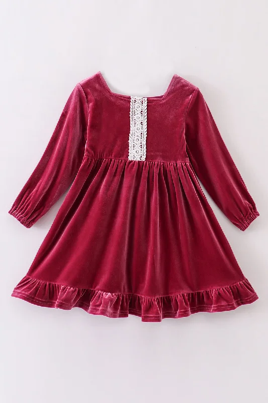Early Bird Discount Premium Mauve velvet lace girl dress