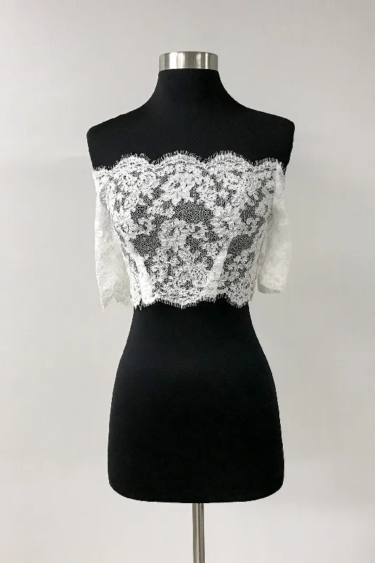 Price Reduction Johnathan Kayne Bridal B123 Size 20, 24, 28, 30 Ivory Plus Size Lace Short Sleeve off the Shoulder Bodice Accessory