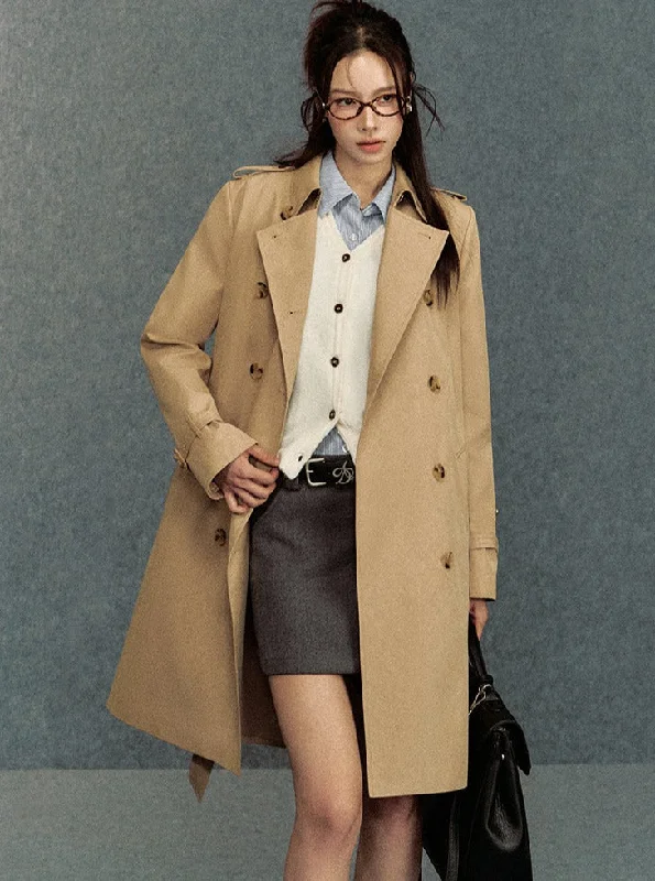 Quick Sale Classic Double-Breasted Trench Coat: Elegant Belted Outerwear for Women