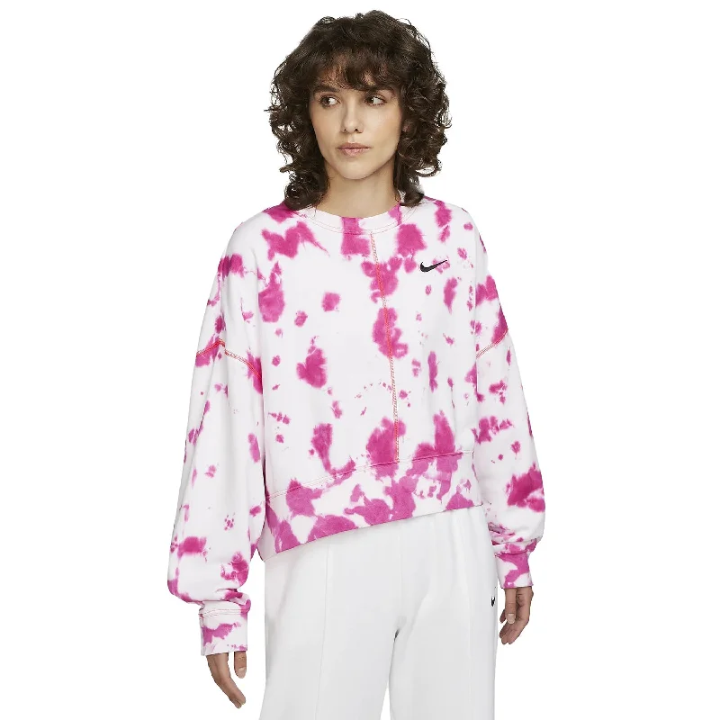 Nike Oversized Fleece Tie-Dye Crew Women's Sweatshirt Pink-Red-Black