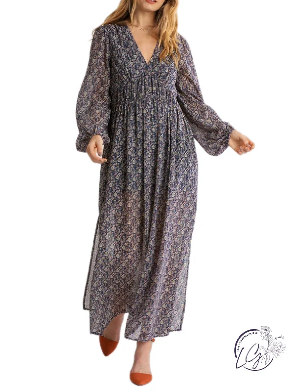 Deal of the Week Field of Flowers Sheer Floral Print Smocked Dress