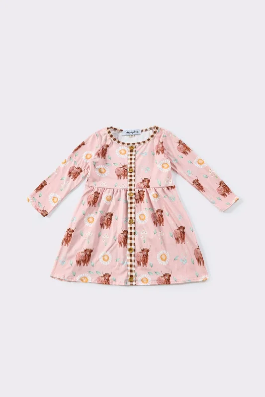 Steals and Deals Pink cow plaid button dress