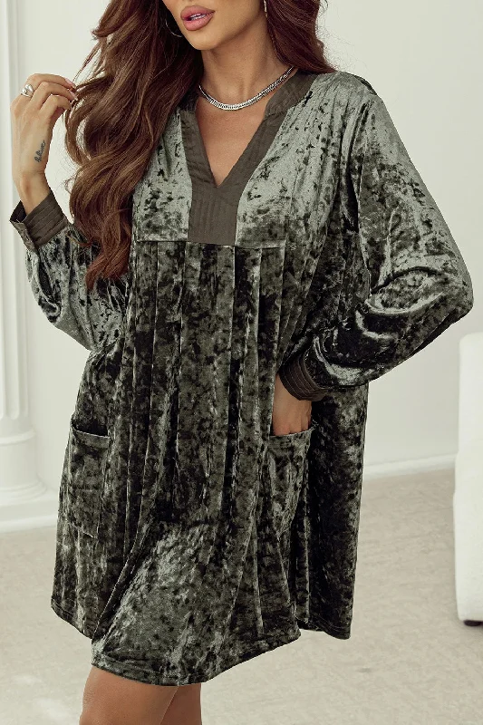 Exclusive Savings Notched Long Sleeve Mini Dress with Pockets