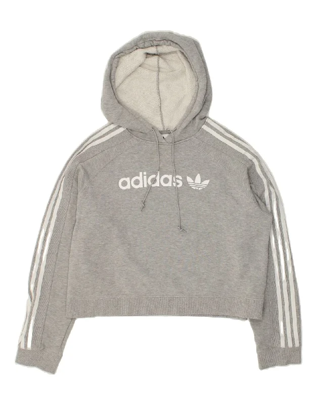 Take Advantage ADIDAS Womens Crop Graphic Hoodie Jumper UK 8 Small  Grey