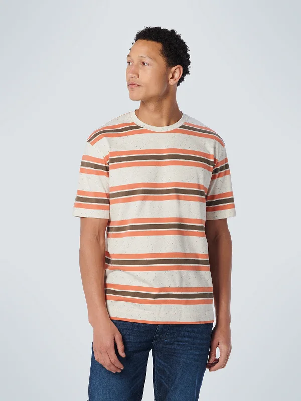Act Now No Excess - Multi-Stripe Melange Crewneck Tee - Papaya