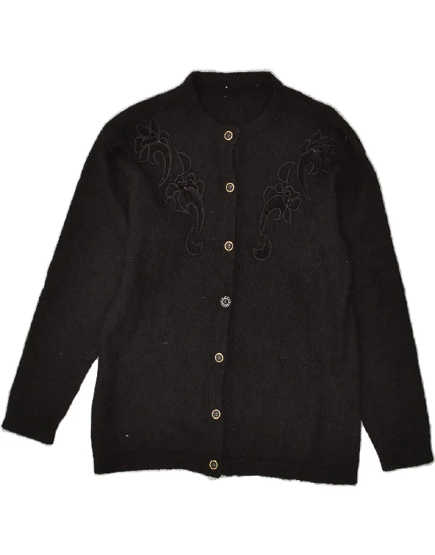 Steals and Deals VINTAGE Womens Cardigan Sweater UK 14 Medium Black Floral