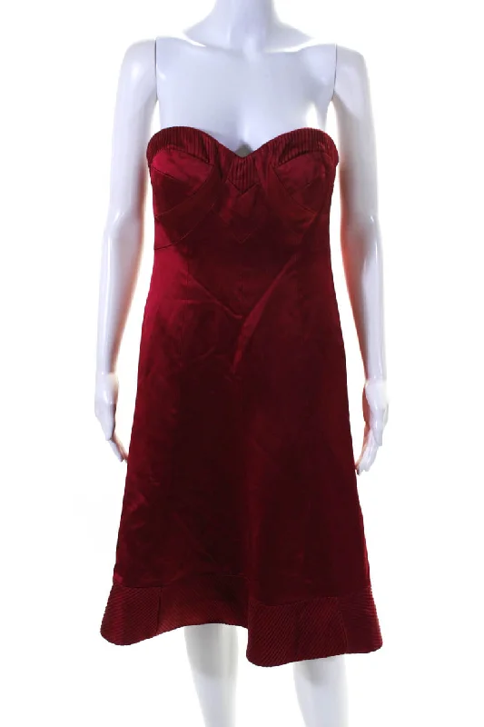 Badgley Mischka Womens Satin Sweetheart Neck A-Line Cocktail Dress Red