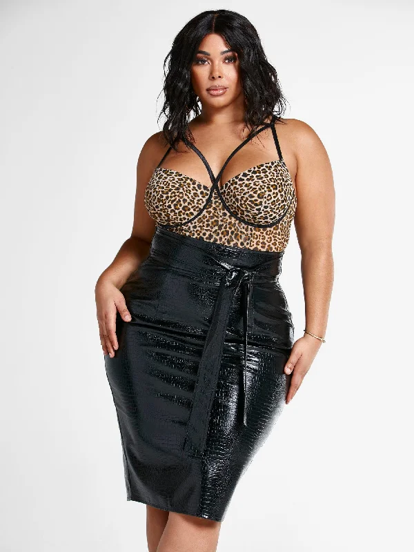 One-DAY Sale Suri Crocodile Embossed Faux Leather Skirt