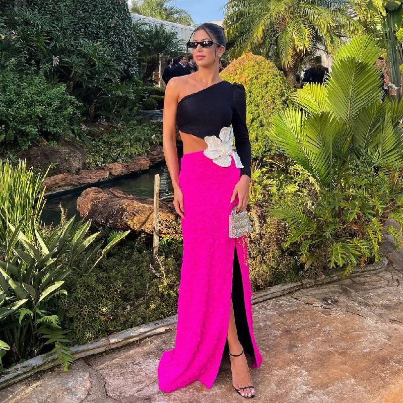 Bonus Savings Opulent Pearl Flower One Shoulder Cut Out Waist Thigh Split Maxi Evening Dress Bonus Savings Opulent Pearl Flower One Shoulder Cut Out Waist Thigh Split Maxi Evening Dress
