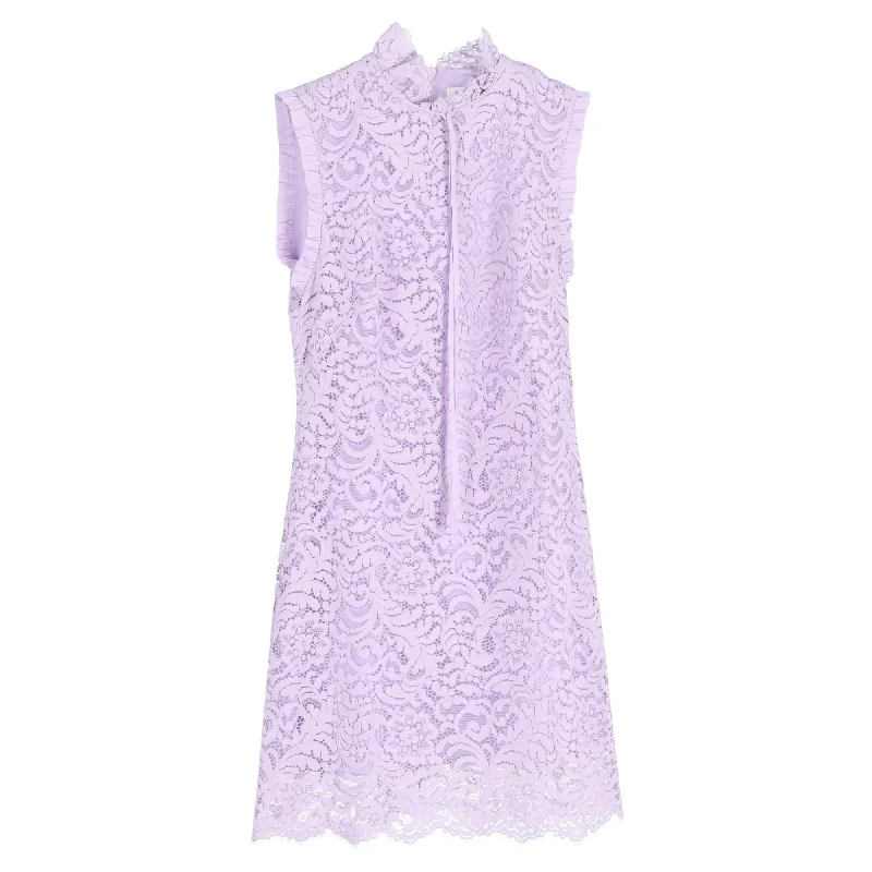 Sandro Paris Mini Golda Ribbon Detail Lace Dress in Purple Cotton