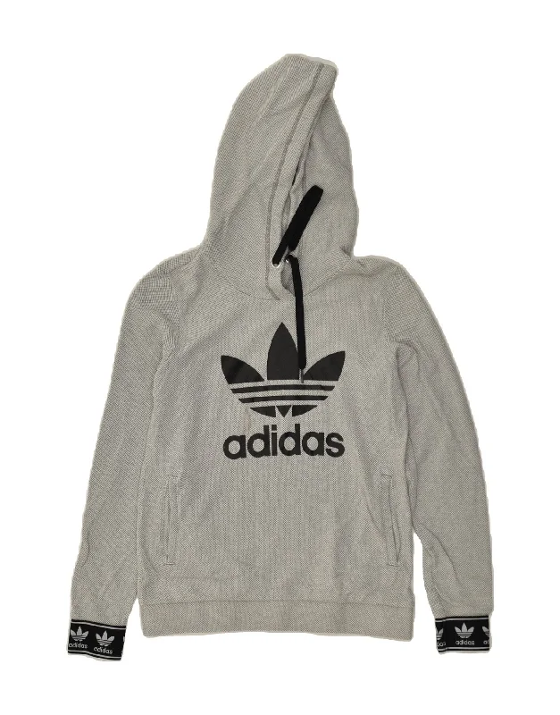 ADIDAS Womens Graphic Hoodie Jumper UK 10 Small Grey Cotton