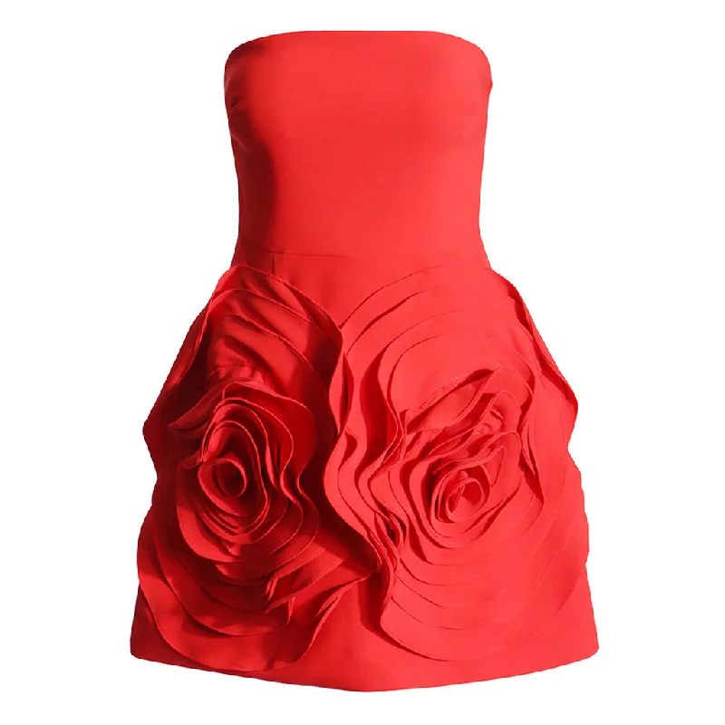 Today Only Sweet Solid Exaggerated Rosette Embellished Mini Party Tube Dress