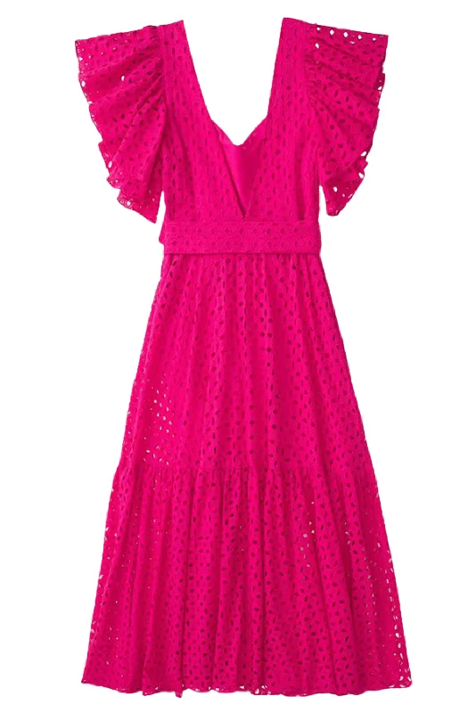 Price Cut 'Ophelia' Ruffled Eyelet Embroidery Midi Dress