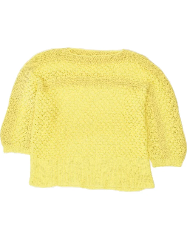 VINTAGE Womens 3/4 Sleeve Boat Neck Jumper Sweater UK 14 Large Yellow