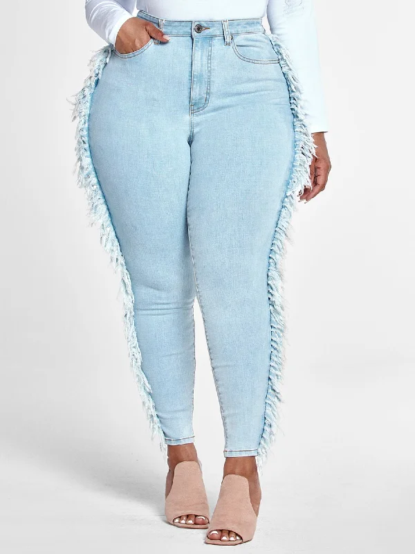 Exclusive Savings High Rise Ankle Length Skinny Jeans with Side Fringe