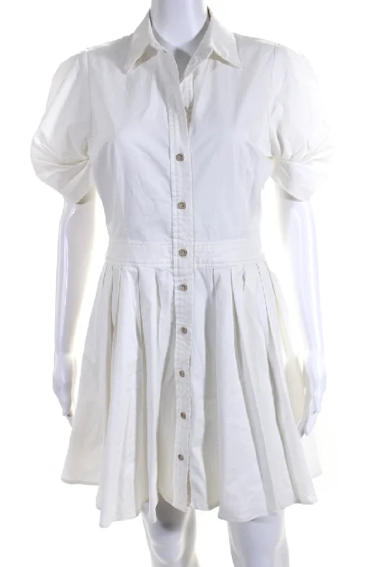 Alexis Womens Short Sleeves Button Down A Line Dress White