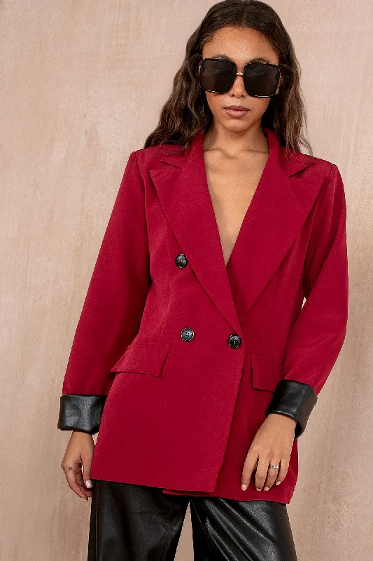 New Deals Sabina Burgundy Leather Cuff Blazer