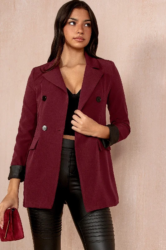 New Markdowns Bridgy Burgundy Leather Cuff Blazer