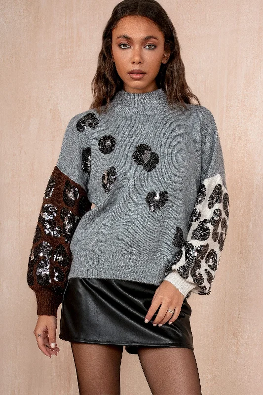 Price Break Terri Grey Knit Sequin Jumper