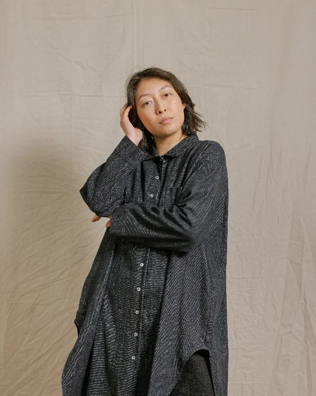 Limited Stock Soft Volume Shirt Dress in Black Denim (RTS)