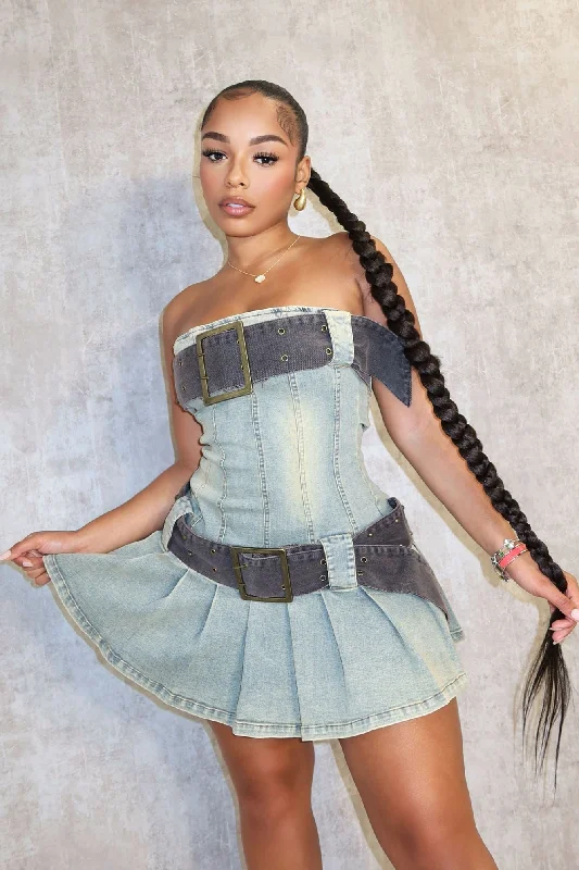 Price Drop Vintage Chocolate Washed Denim Micro Dress