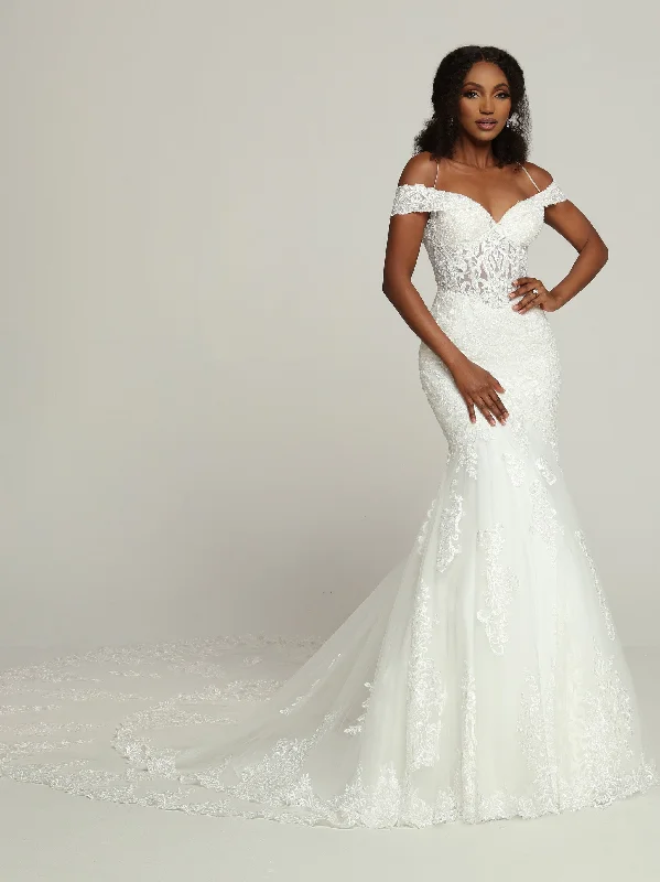 Davinci Bridal 50686 Sheer Beaded off the shoulder mermaid Wedding Dress Bridal Gown Train