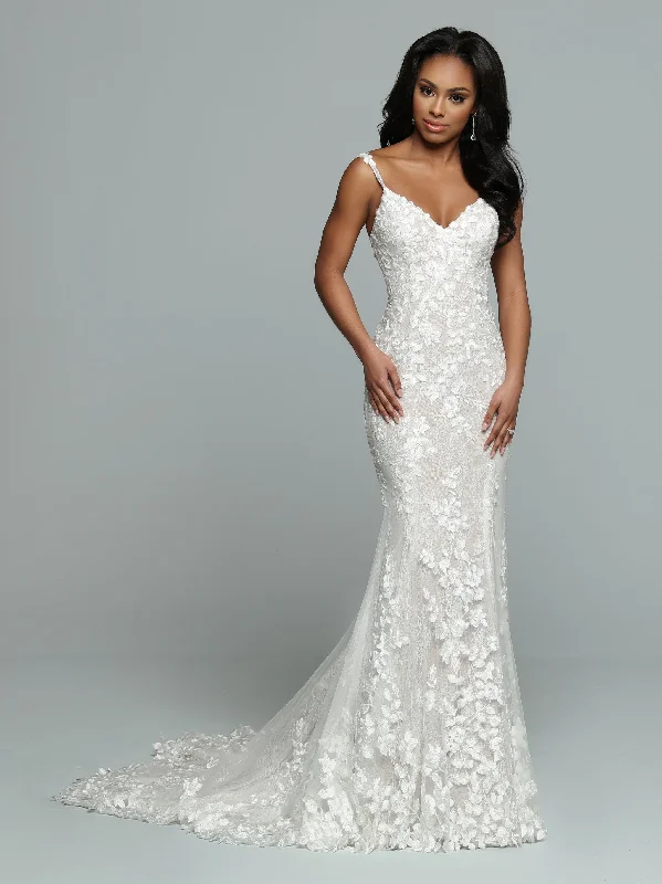Reduced Prices Davinci Bridal 50674 Size 10 Ivory Long Fitted Lace Mermaid Wedding Dress Cut Out Back Bridal Gown