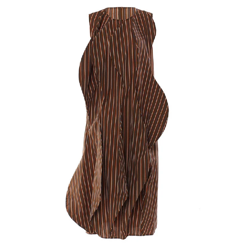 Major Savings Retro 3D Wave Round Neck Vertical Striped Sleeveless Midi Dress