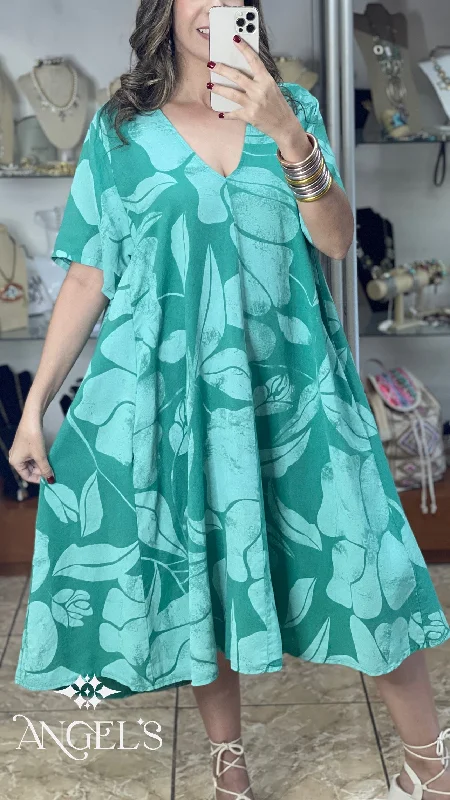Super Sale OS Floral Linen Midi Dress