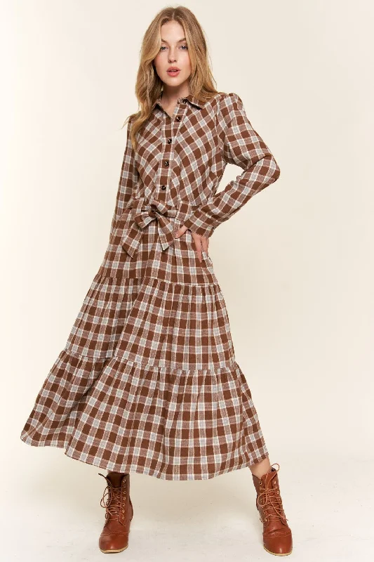 Weekend Special And the Why Plaid Tiered Midi Shirt Dress