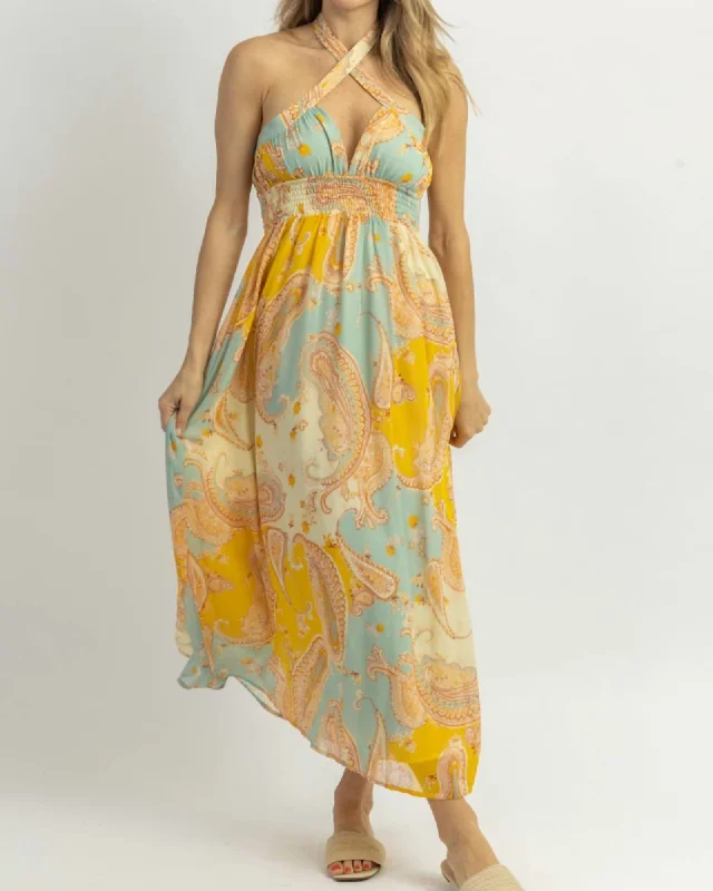 Discount Mania Lemonade Breeze Crossover Midi Dress In Yellow | Yellow