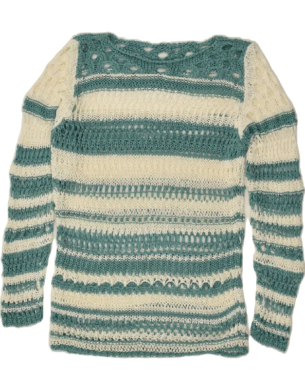 Best Seller VINTAGE Womens See Through Boat Neck Jumper Sweater UK 12 Medium Blue