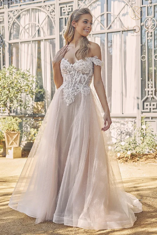 Unbeatable Prices Nox Anabel C1107W Size 2 White Nude A Line Shimmer Sheer Corset Dress Off the Shoulder Pearl Beaded Gown Unbeatable Prices Nox Anabel C1107W Size 2 White Nude A Line Shimmer Sheer Corset Dress Off the Shoulder Pearl Beaded Gown
