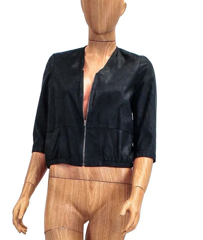 Referral Discount Cropped Sleeve Leather Jacket
