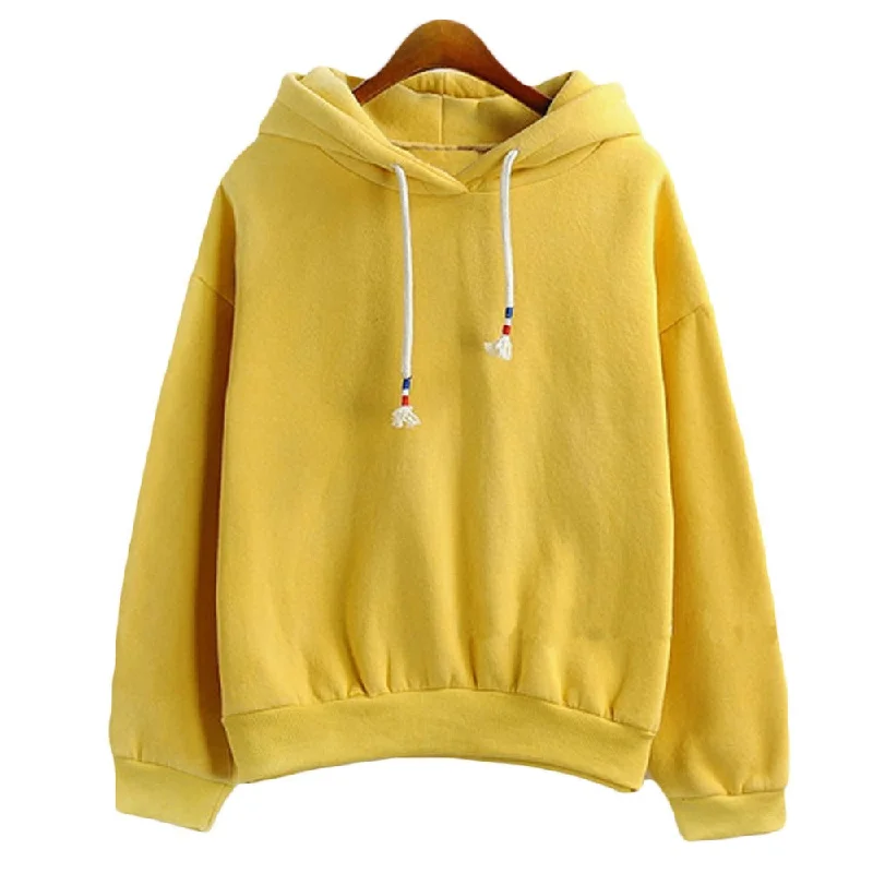 Price Reduction Women Hoodies Sweatshirts New Hot Sale Candy 10 Color Long Sleeved Thick Casual All-match Solid Leisure Hooded Hoodie Loose Tops
