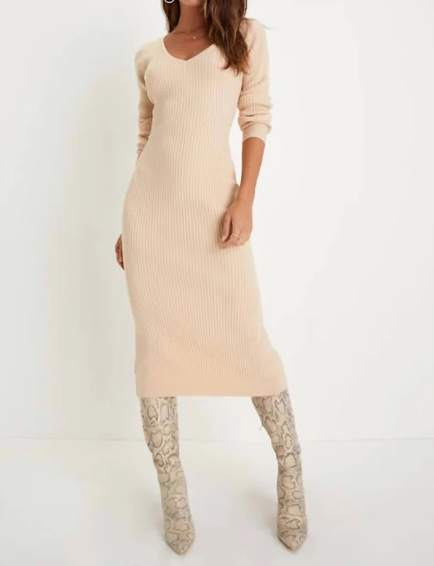 Everyday Beauty Long Sleeve Dress In Beige