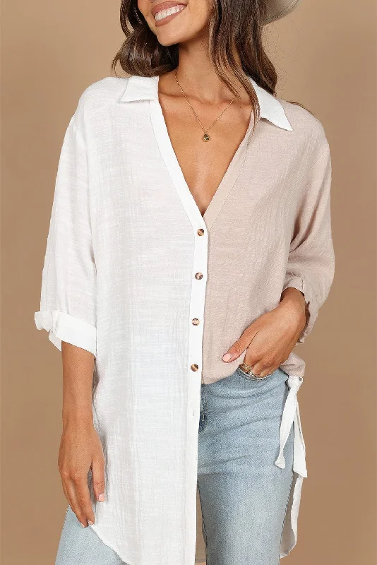 Cotton Linen Shirt with Knotted Waist