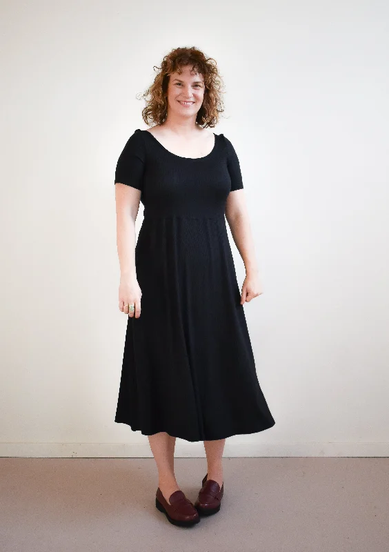 Sale Event Megumi Dress in Black Ribknit Midi Sleeve