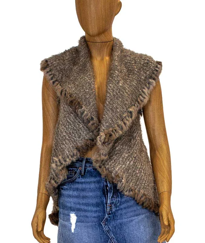 Special Savings Knit Vest with Rabbit Fur Trim