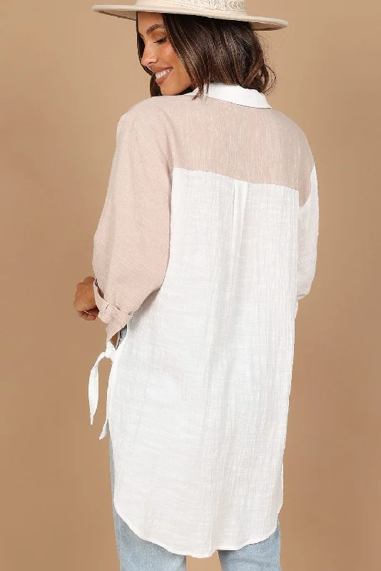 Loose-Fitting Two-Color Linen Blend Shirt