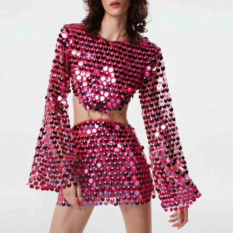Deep Discounts Shimmer Sequin Mesh Embellished O Ring Cutout Bell Sleeve Mini Club Dress Deep Discounts Shimmer Sequin Mesh Embellished O Ring Cutout Bell Sleeve Mini Club Dress