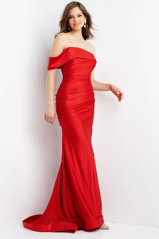 Epic Deals Jovani 07640 One Shoulder Fitted Stretch Prom Dress with Ruching and Train