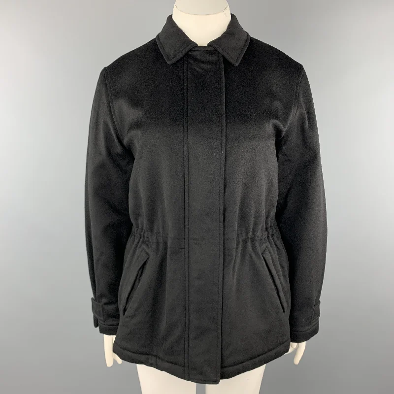 Limited Availability LORO PIANA Size 12 Black Cashmere STORM SYSTEM Drawstring Jacket