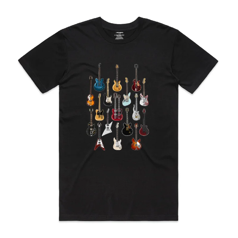 Super Deal Isthatso Cotton Graphic T Shirt - Famous Guitars - Black