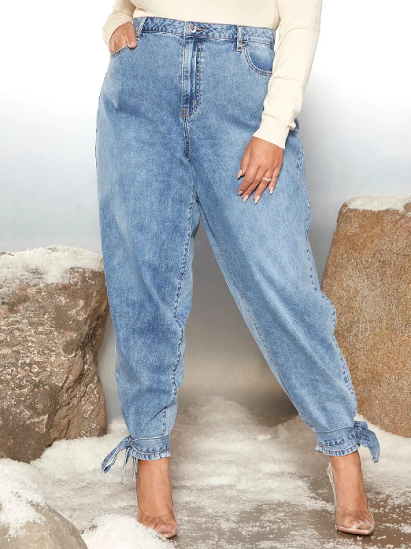 Super Savings Bonnie Tapered Boyfriend Jeans with Ankle Ties - Garnerstyle x FTF