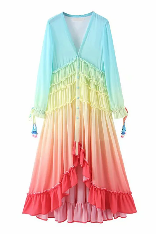 New Markdowns 'Patricia' V-Neck Gradient Ruffled Dress (2 Colors)