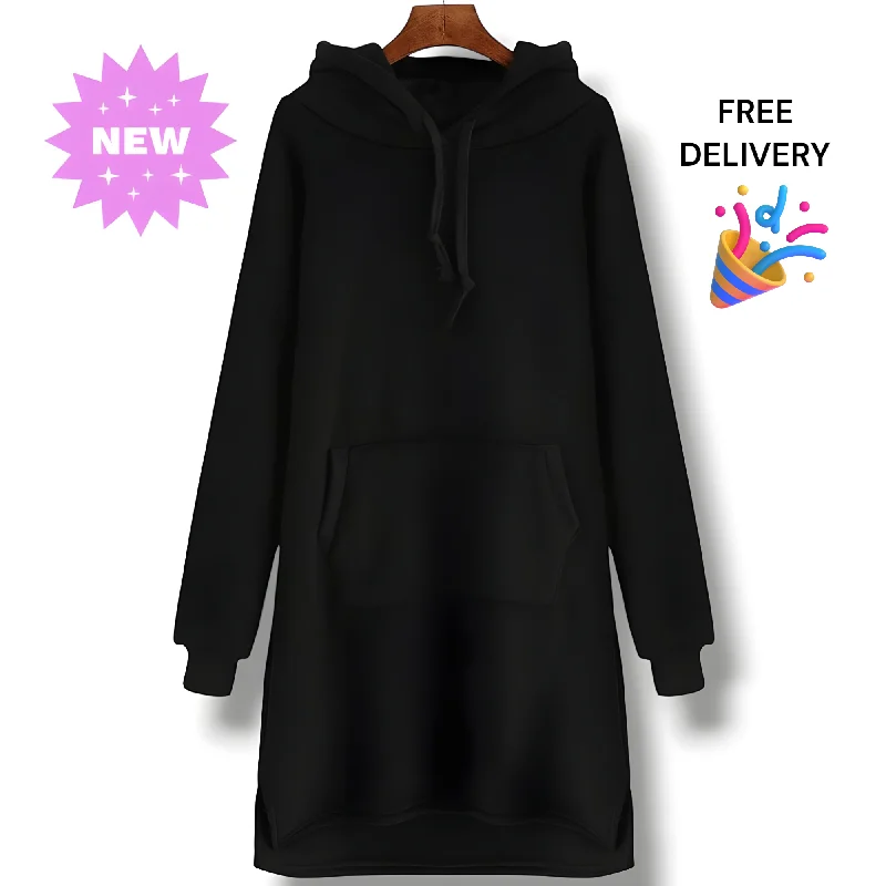 Clearance Sale AUA&CO Women’s Long Black Hoodie – Winter Comfort