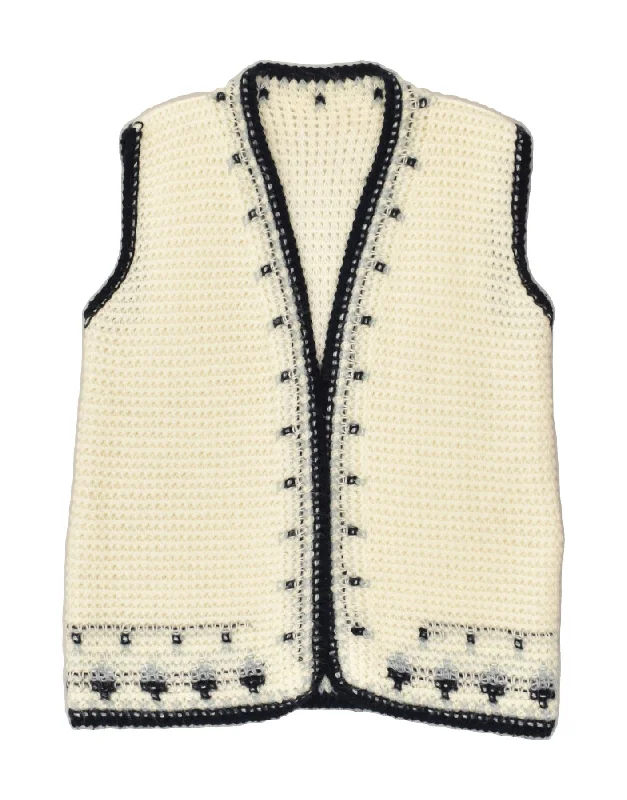 Huge Discounts VINTAGE Womens Sleeveless Cardigan Sweater UK 20 2XL Off White